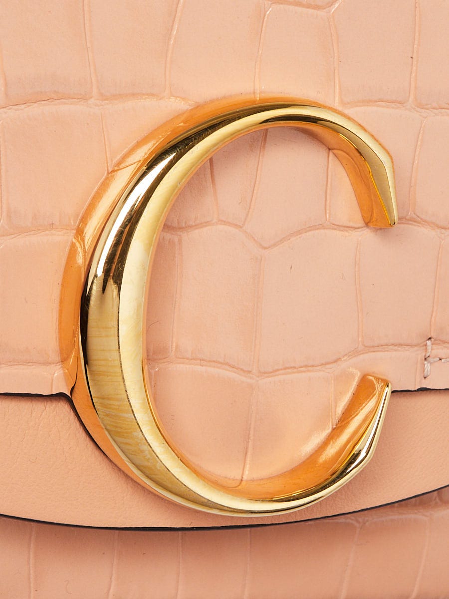 Chloe Milky Orange Croc Embossed Calfskin Leather Mini C Shoulder