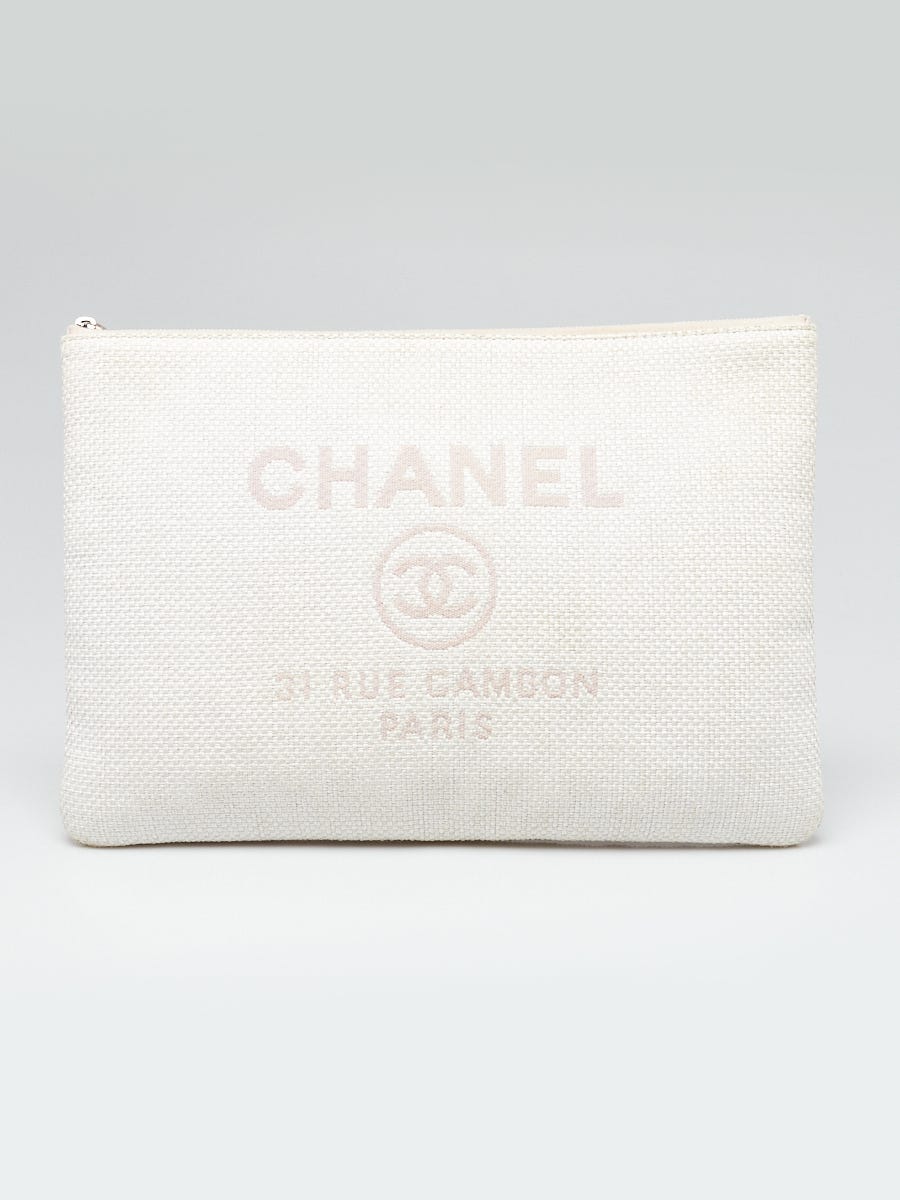 White/Pink Raffia Deauville Large Pouch