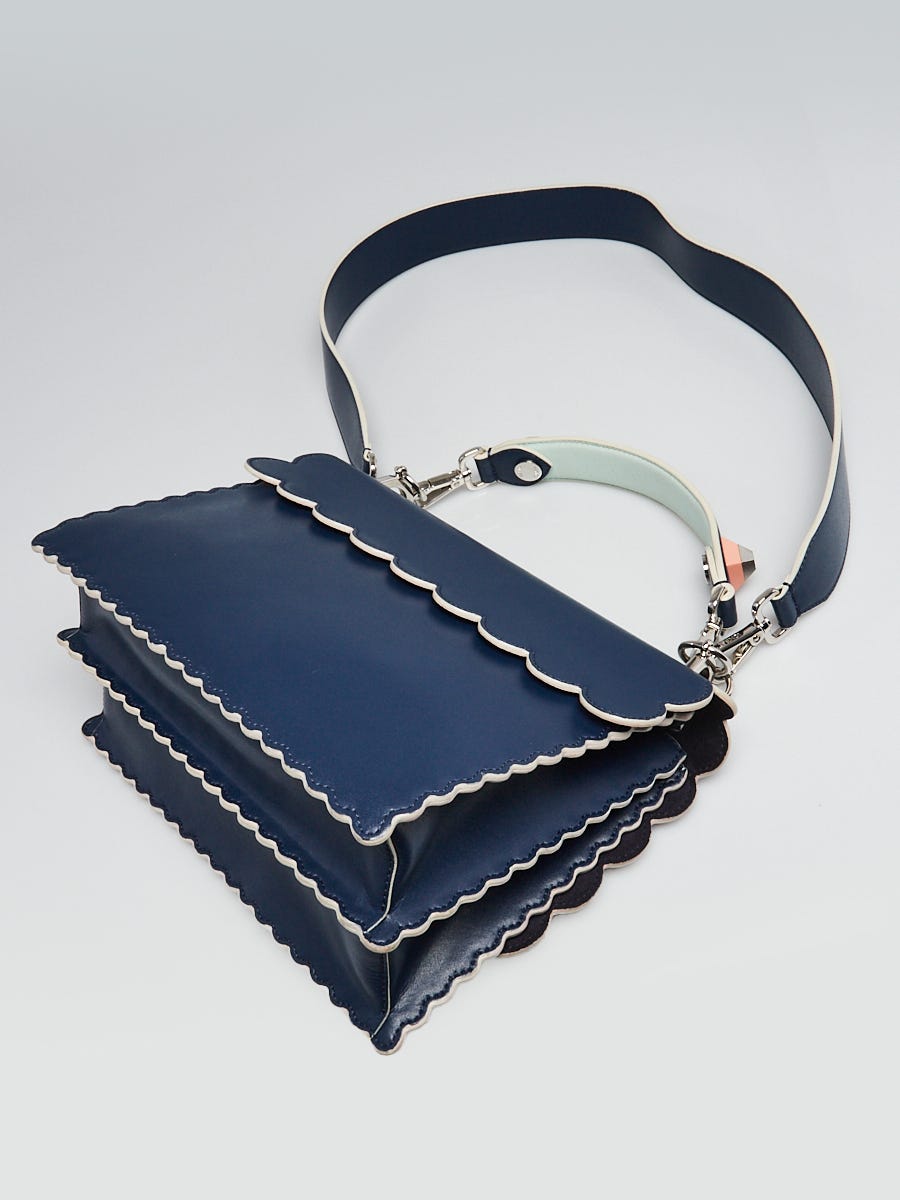 Fendi Blue Leather Scalloped Studded Flowers and Bows Kan I