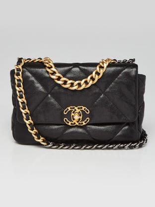 Black Quilted Goatskin Leather Chanel 19 Flap Bag