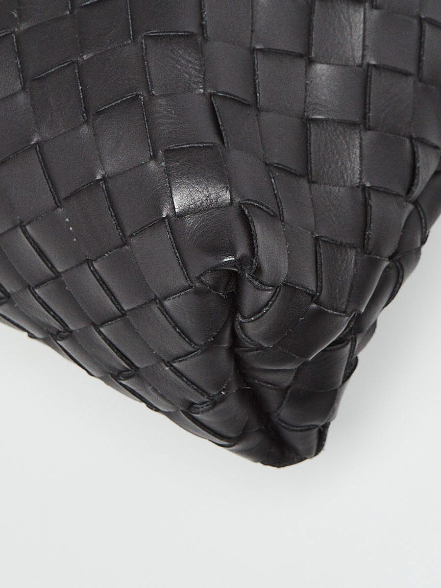 Bottega Veneta Black Intrecciato Woven Nappa Leather Fold