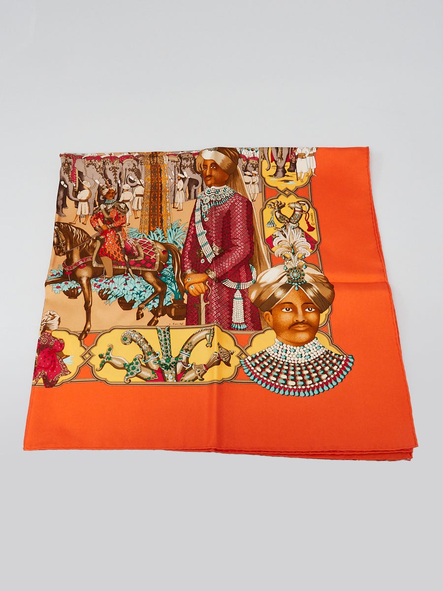 HERMES 90 プリーツsplendor maharaja Hermes Orange Printed Silk Splendeurs des Maharajas 90cm Square