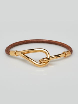 Brown Leather Gold Plated Jumbo Hook Bracelet