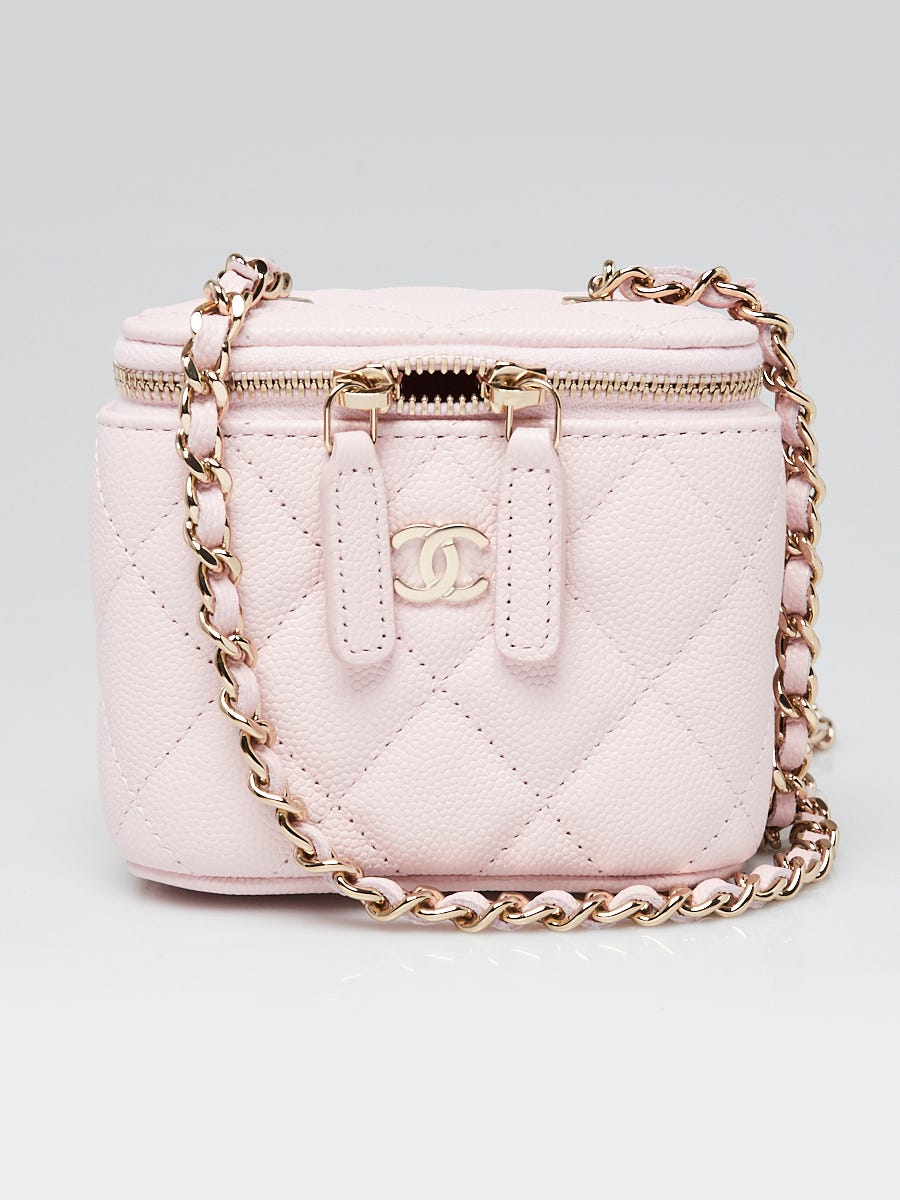 Chanel Light Pink Quilted Caviar Leather Mini Vanity Case with Chain Bag - Yoogi's  Closet