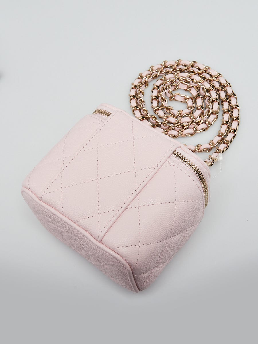 Chanel Pink Quilted Caviar Small Vertical Vanity Case