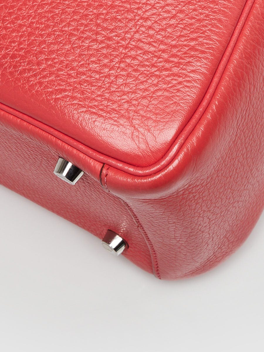 Hermes 26cm Rose Jaipur Clemence Leather Palladium Plated Lindy