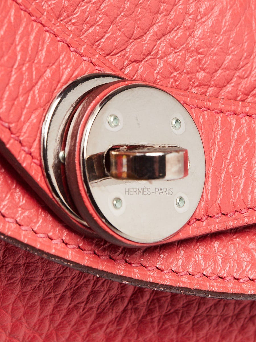 Hermes 26cm Rose Jaipur Clemence Leather Palladium Plated Lindy