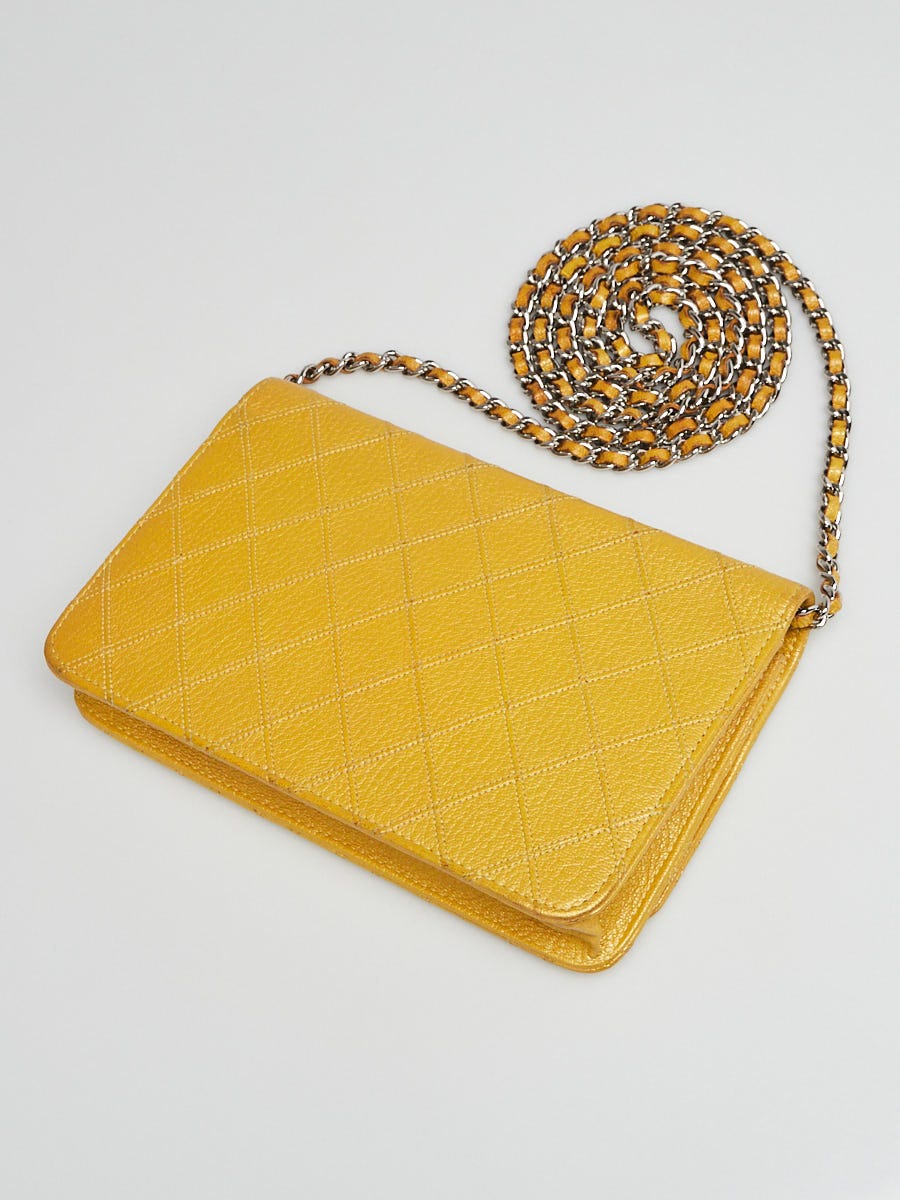 Chanel Yellow Quilted Lambskin Leather CC O-Key Holder - Yoogi's Closet