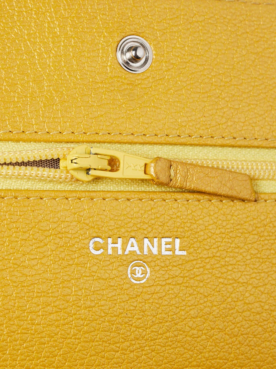 Chanel Yellow Diamond Stitched Leather CC WOC Clutch Bag - Yoogi's Closet