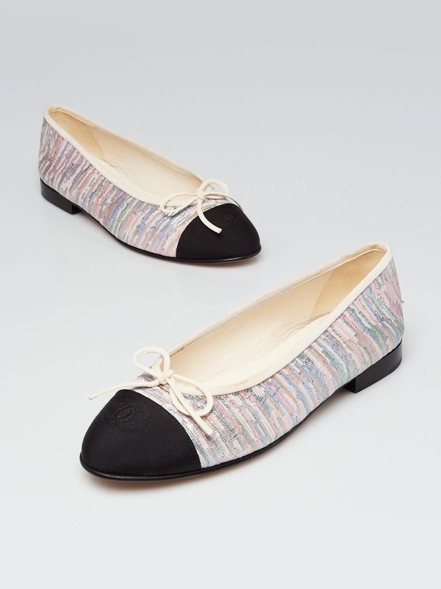 Chanel Multicolor Tweed Cap Toe Ballet Flats Size 6.5/37 - Yoogi's