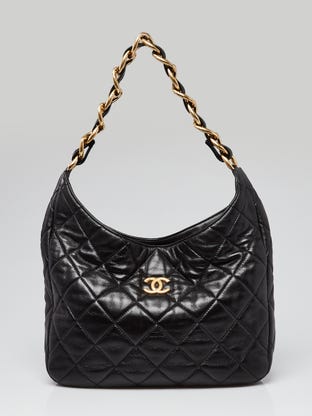 Black Quilted Leather Funky Town Hobo Bag