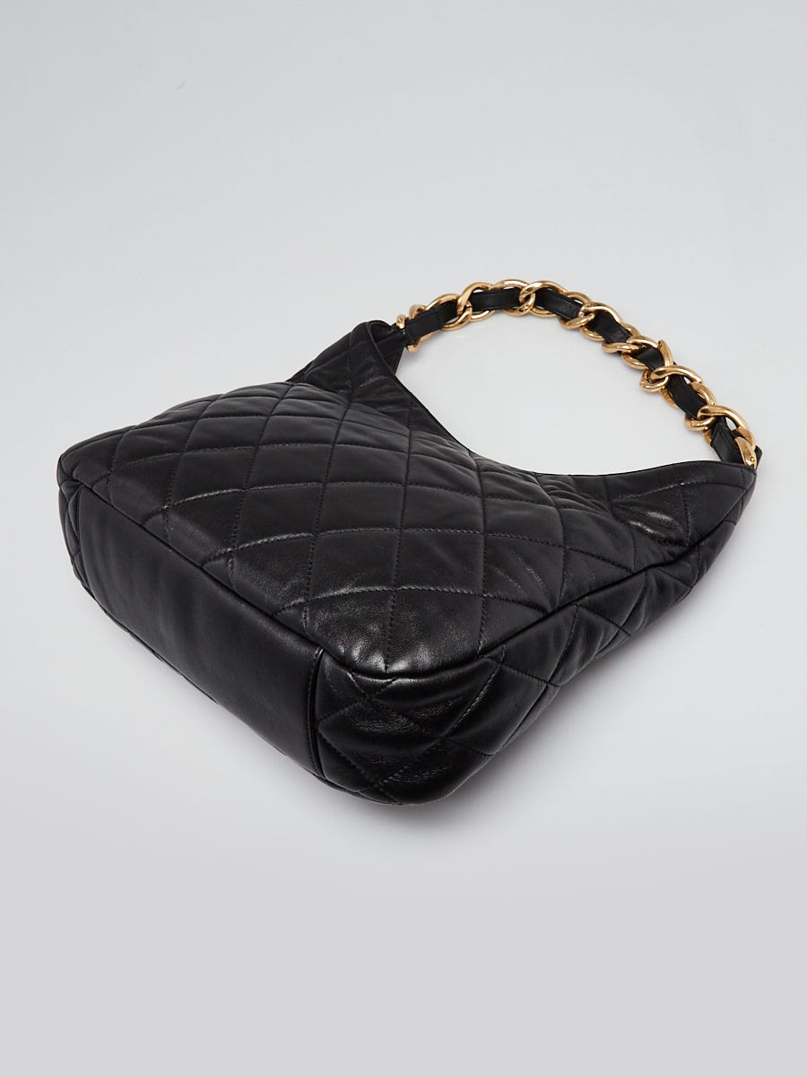 Mini Hobo Bag Quilted Chain PU Black