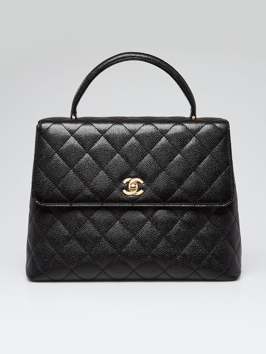Chanel Black Quilted Caviar Leather Kelly Top Handle Bag - Yoogi's Closet