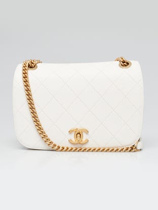 White Quilted Caviar Leather Small Crossbody Bag