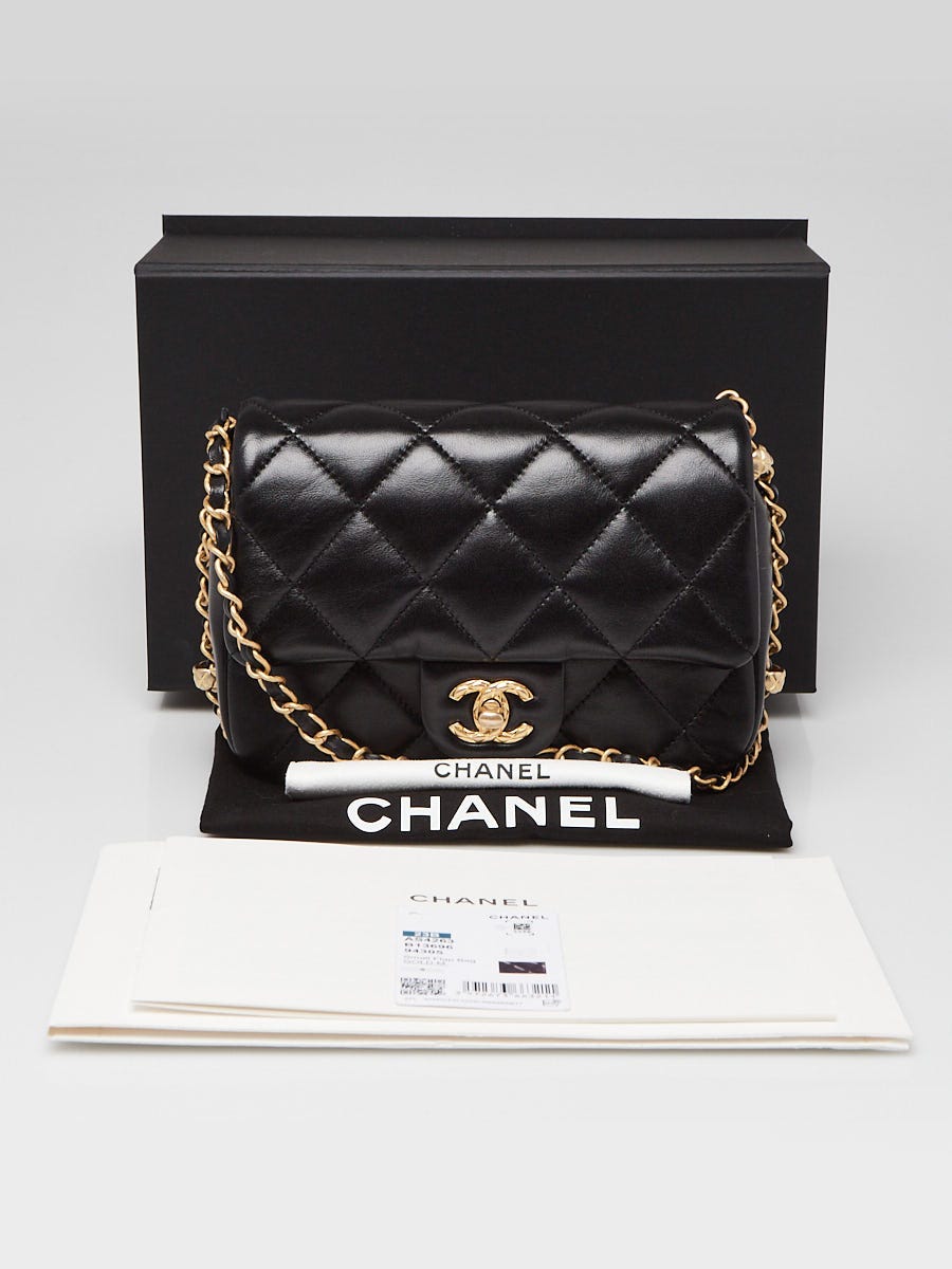 Chanel Black Quilted Lambskin Leather Chain Around Mini Square Flap Bag