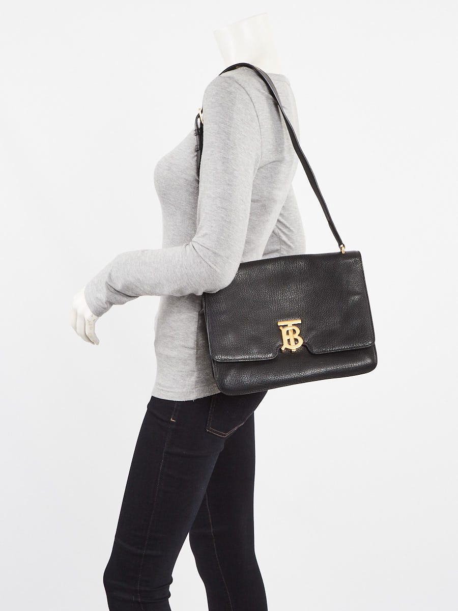 Burberry Black Grained Leather TB Flap Shoulder Bag