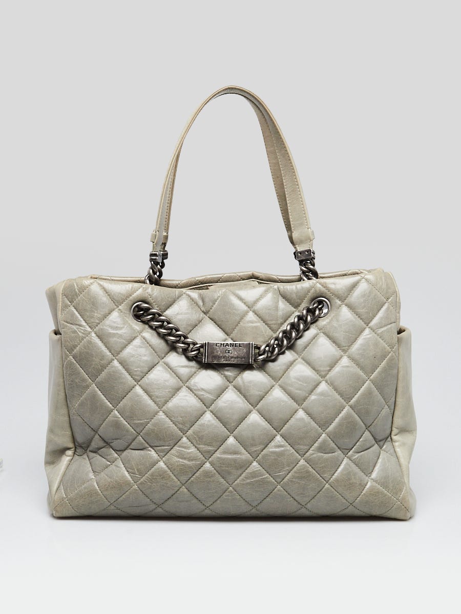 Chanel Grey Quilted Glazed Calfskin Leather Chain ID Chain Tote Bag