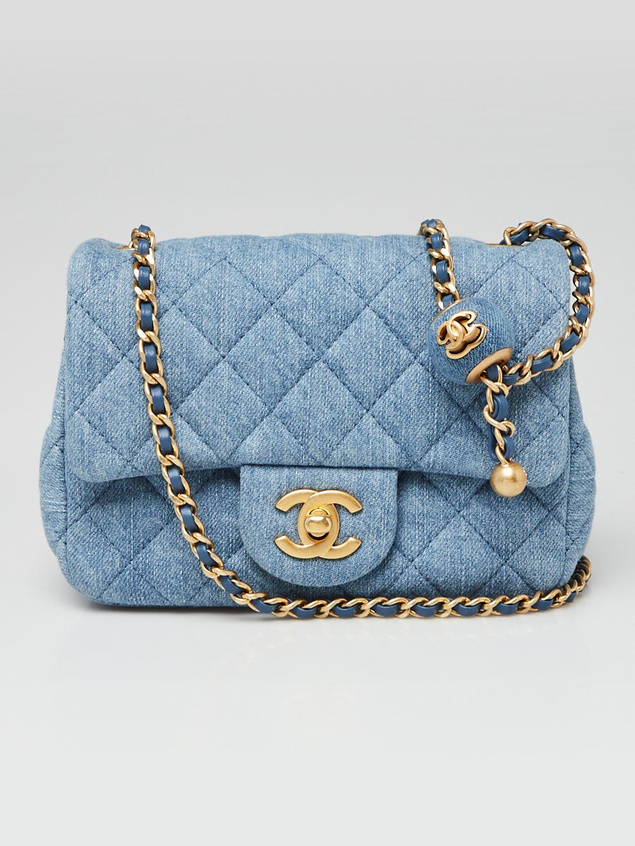 Chanel Double-Zip Pearl Clutch w/ Chain - Blue Crossbody Bags