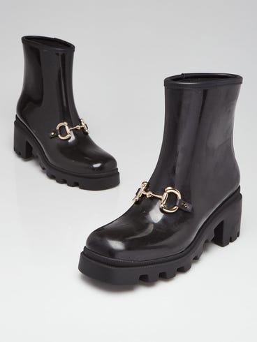 Gucci Black Rubber Horsebit Lug Sole Low Boots Size 10.5/41