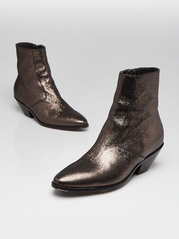 Yves Saint Laurent Gunmetal Calfskin Leather Ankle Booties Size 5.5/36