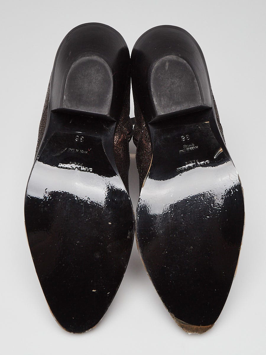 Yves Saint Laurent Gunmetal Calfskin Leather Ankle Booties Size 5.5/36