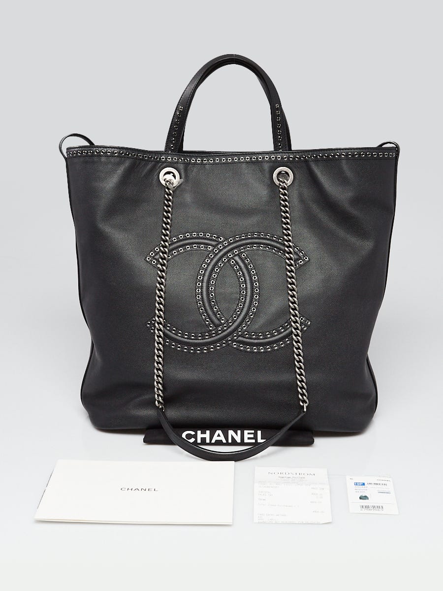 Chanel Black Calfskin Leather Coco Eyelets Large Shopping Tote Bag -  Yoogi's Closet