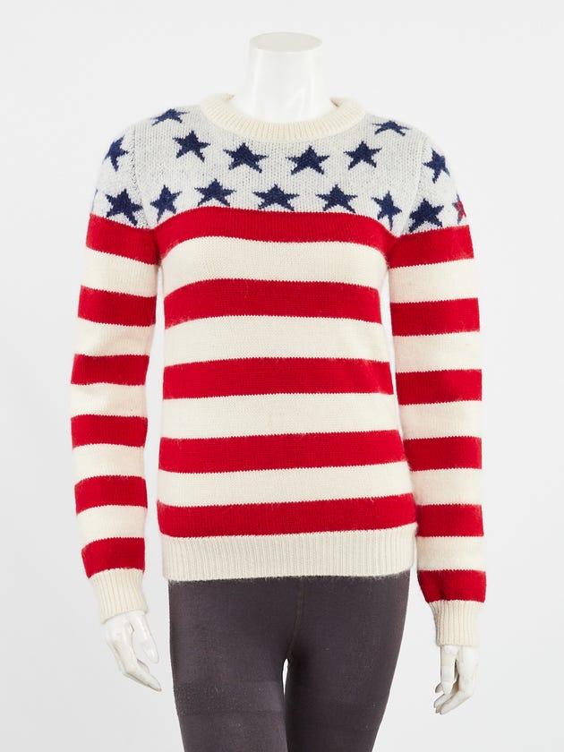 Yves Saint Laurent Red/White/Blue Stars and Stripes Wool/Mohair Sweater Size XS