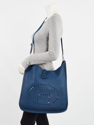 Hermes 50cm Bleu Indigo Veau Sikkim Leather Palladium Plated Kelly Relax  Bag - Yoogi's Closet