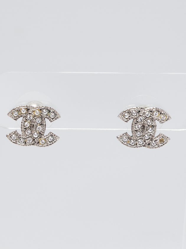Chanel Silvertone Metal and Crystal CC Logo Earrings