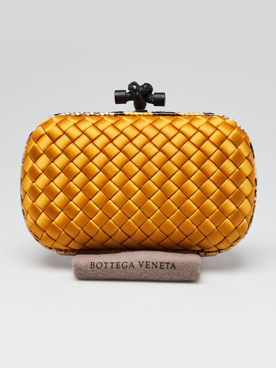 Bottega Veneta Orange Intrecciato Satin and Ayers Knot Clutch Bag