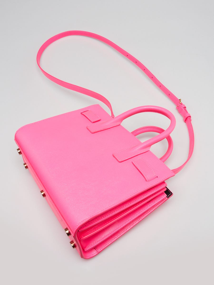 Yves Saint Laurent Fluo Pink Grained Calfskin Leather Baby Sac de 