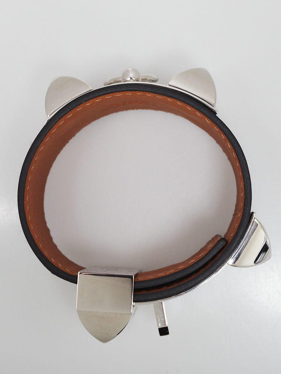 Hermes Black Swift Leather Palladium Plated Collier de Chien