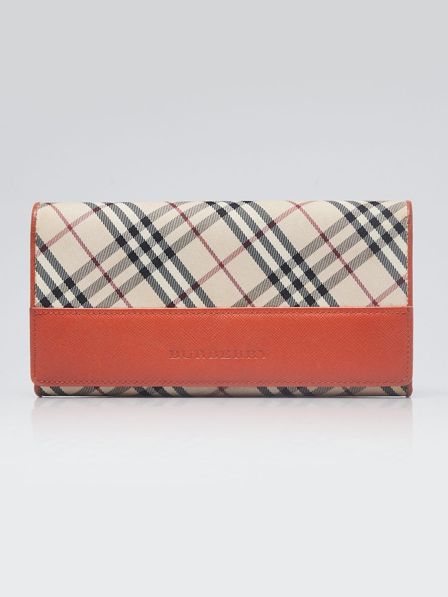 Leather and checked coated-canvas wallet