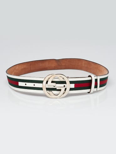 Gucci White Leather Vintage Web Interlocking G Buckle Belt Size 90/36
