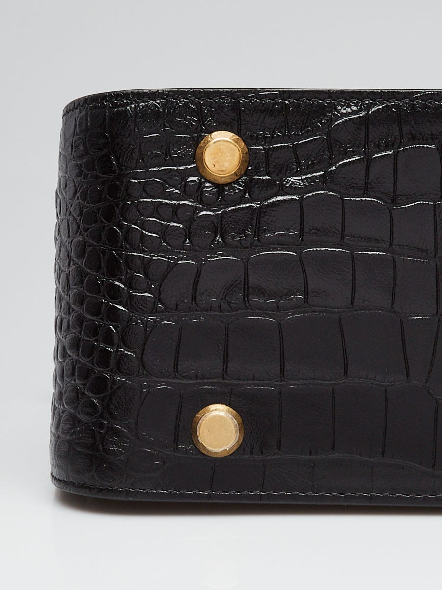 Balenciaga Black Croc Embossed Leather Tool 2.0 North South