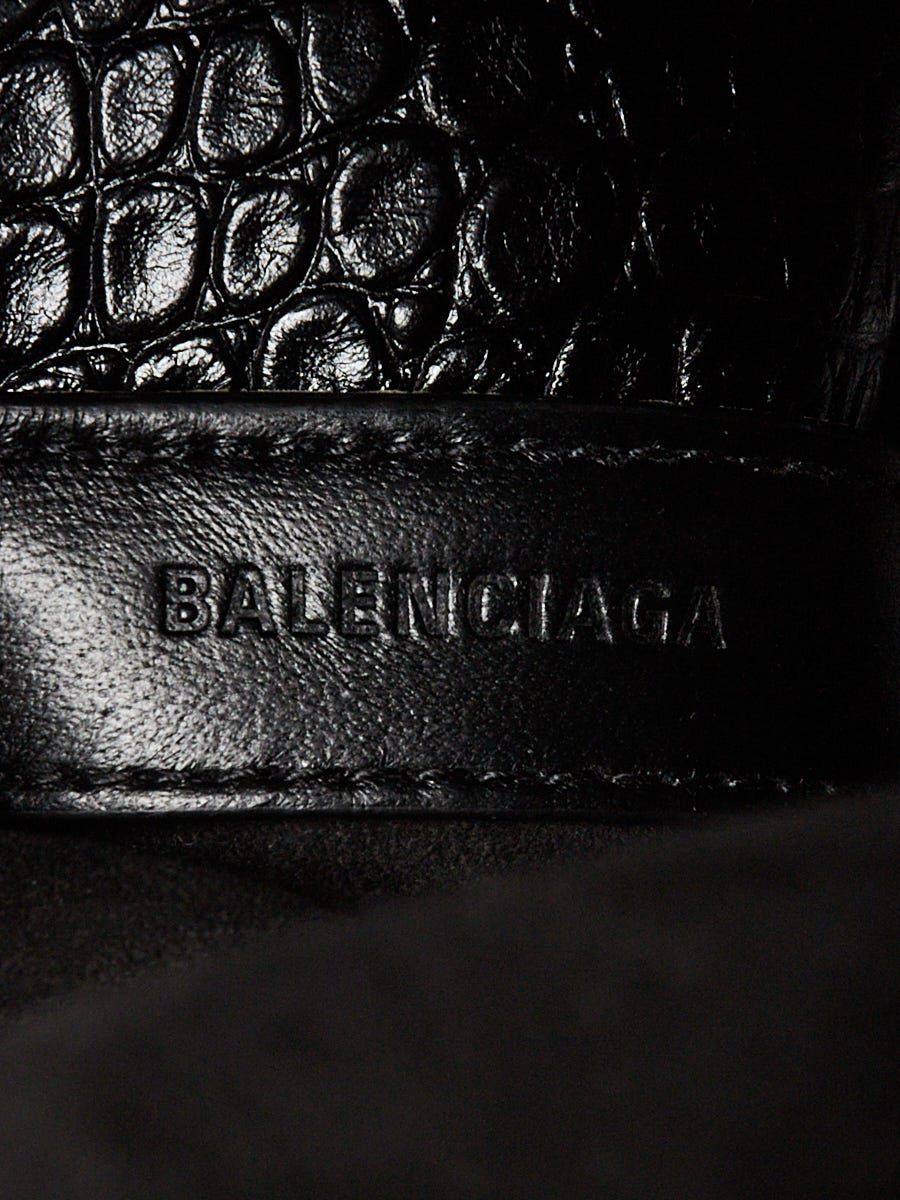 Balenciaga Black Croc Embossed Leather Tool 2.0 North South