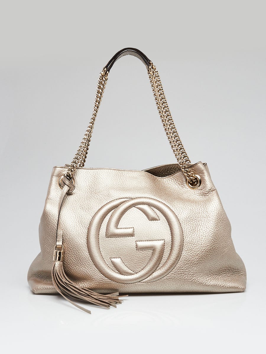 Gucci Soho Tote Bag in Gold Pebbled Leather Chain