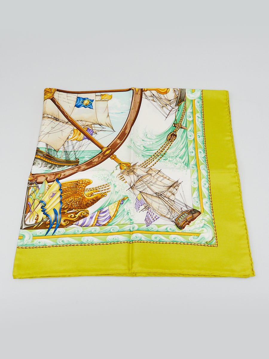 Hermes 90cm Green/Yellow Silk Vive Le Vent Print Square Scarf | Yoogi's ...