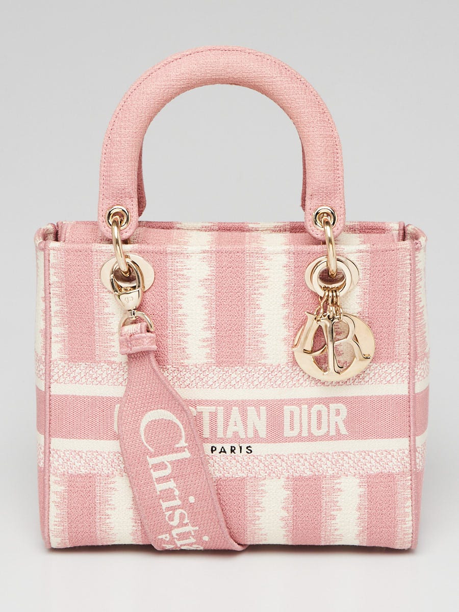 Christian Dior Pink Cannage D-Stripes Canvas Medium Lady D-Lite 