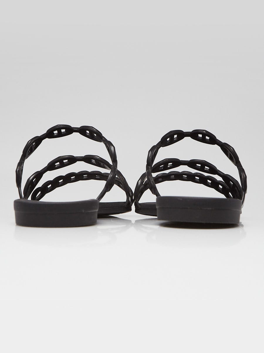 ? Hermès Rivage Chaîne d\'Ancre Insignia Slides in BLACK ? Size 6 Hermes Black Rubber Rivage Chaine d main image 4