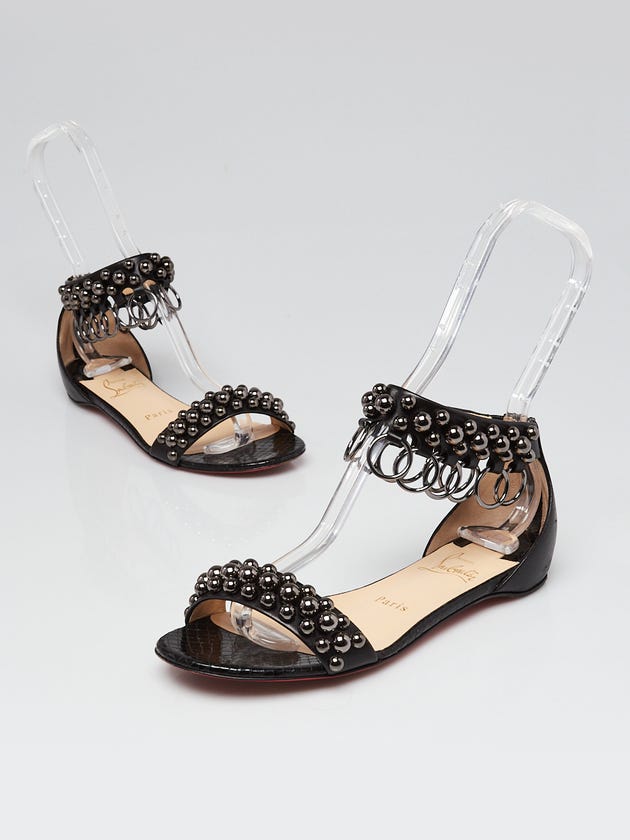 Christian Louboutin Black Leather and Snakeskin Gypsoflat Sandals Size 5.5/36
