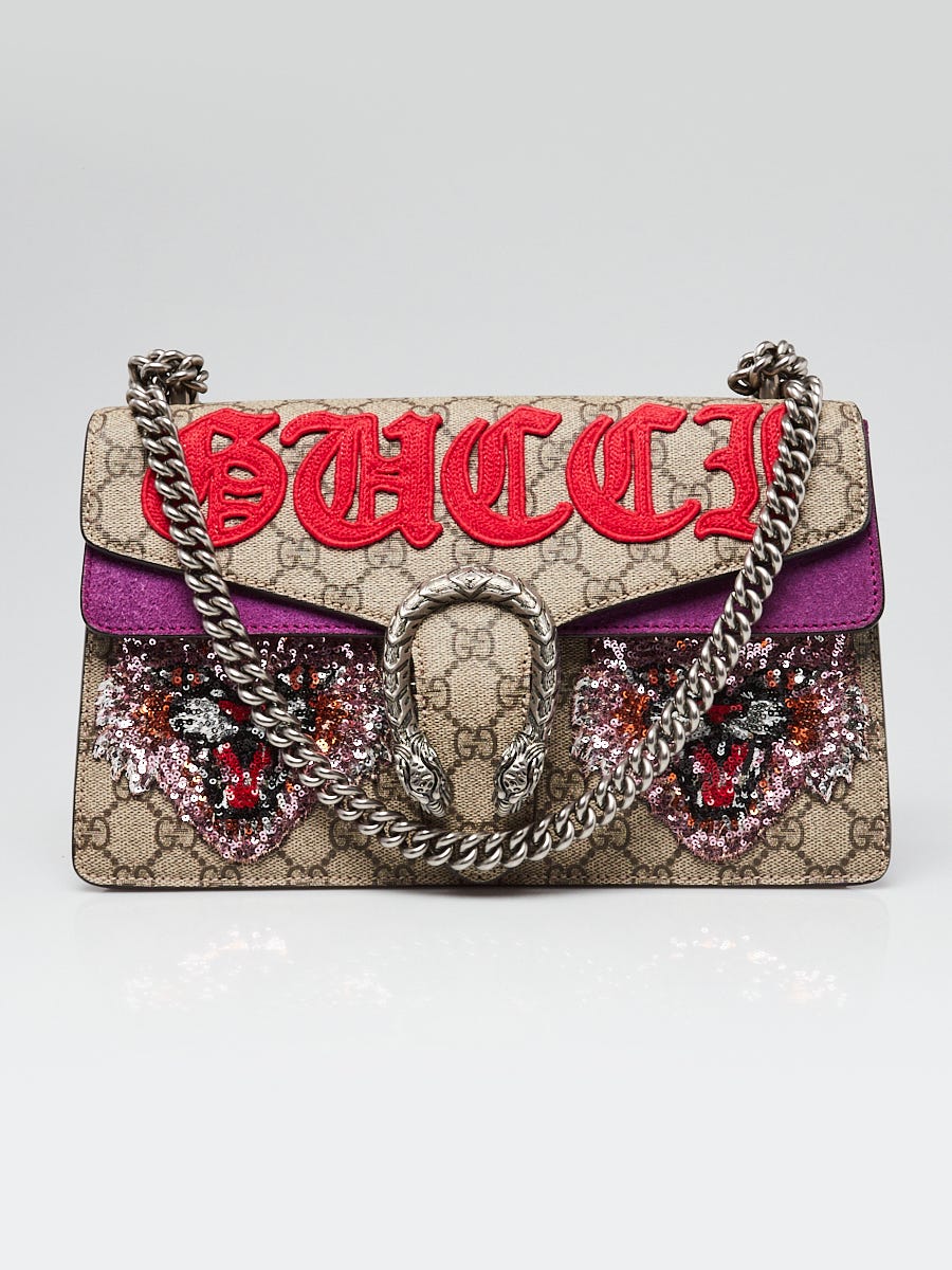 Dionysus GG small rectangular bag in GG Supreme and red suede