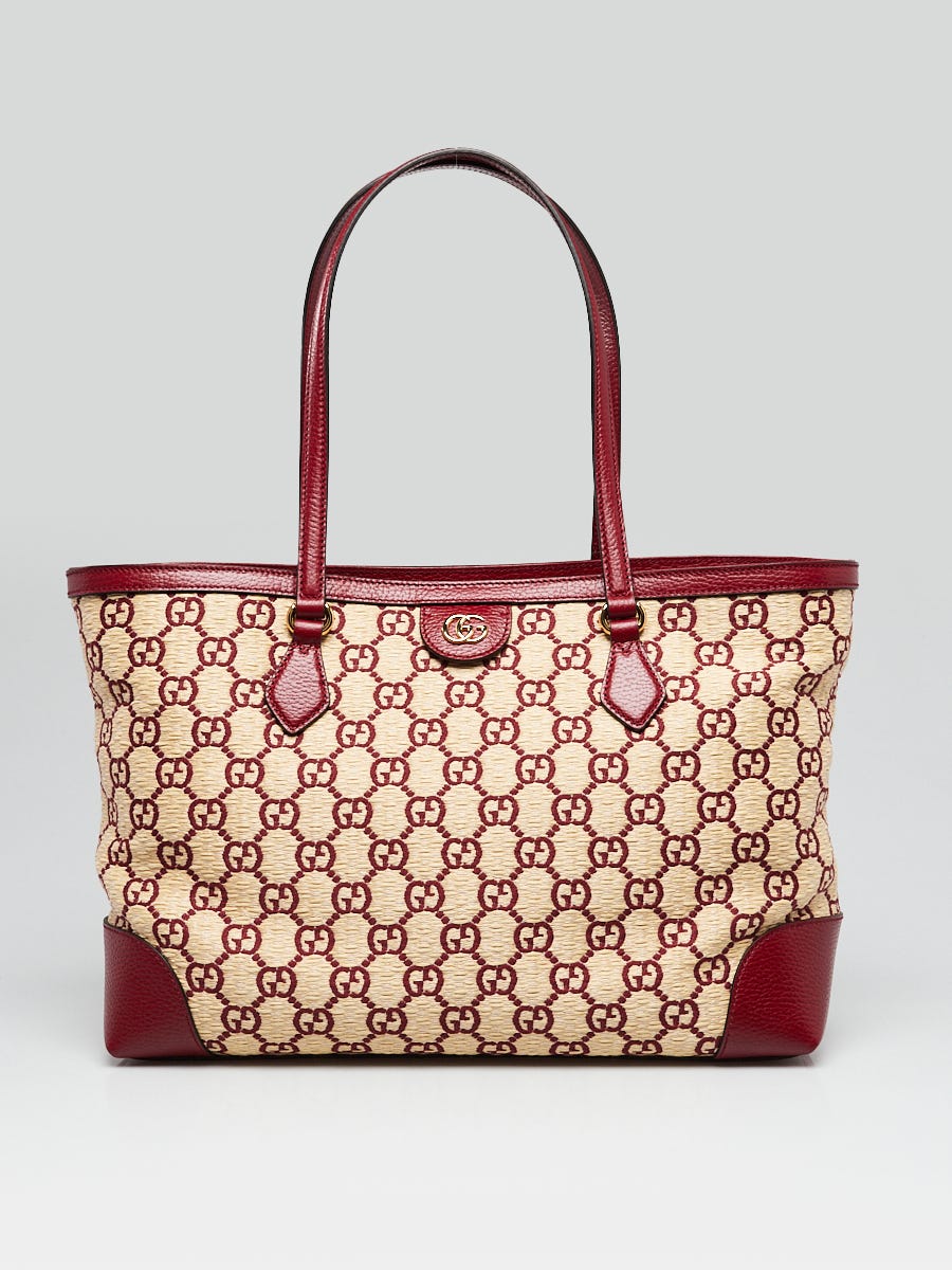 Gucci Ophidia GG Straw Tote Bag - Red