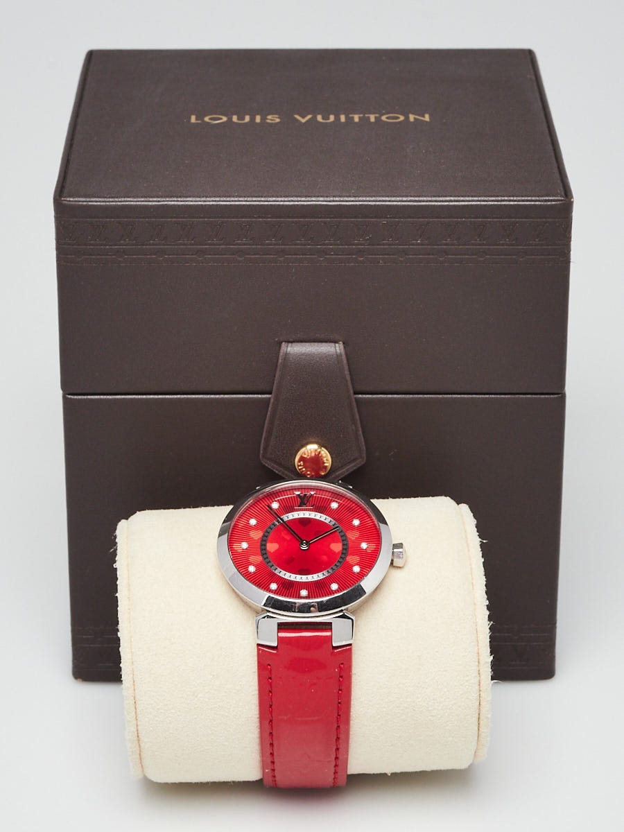 Authenticated Used Louis Vuitton watch Tambour brown silver white