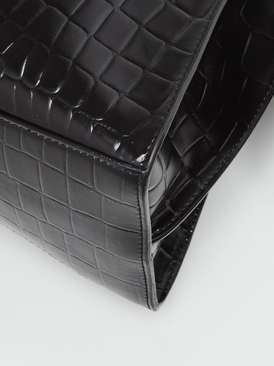 Balenciaga Black Croc Embossed Leather Mini GH Classic City Bag Balenciaga