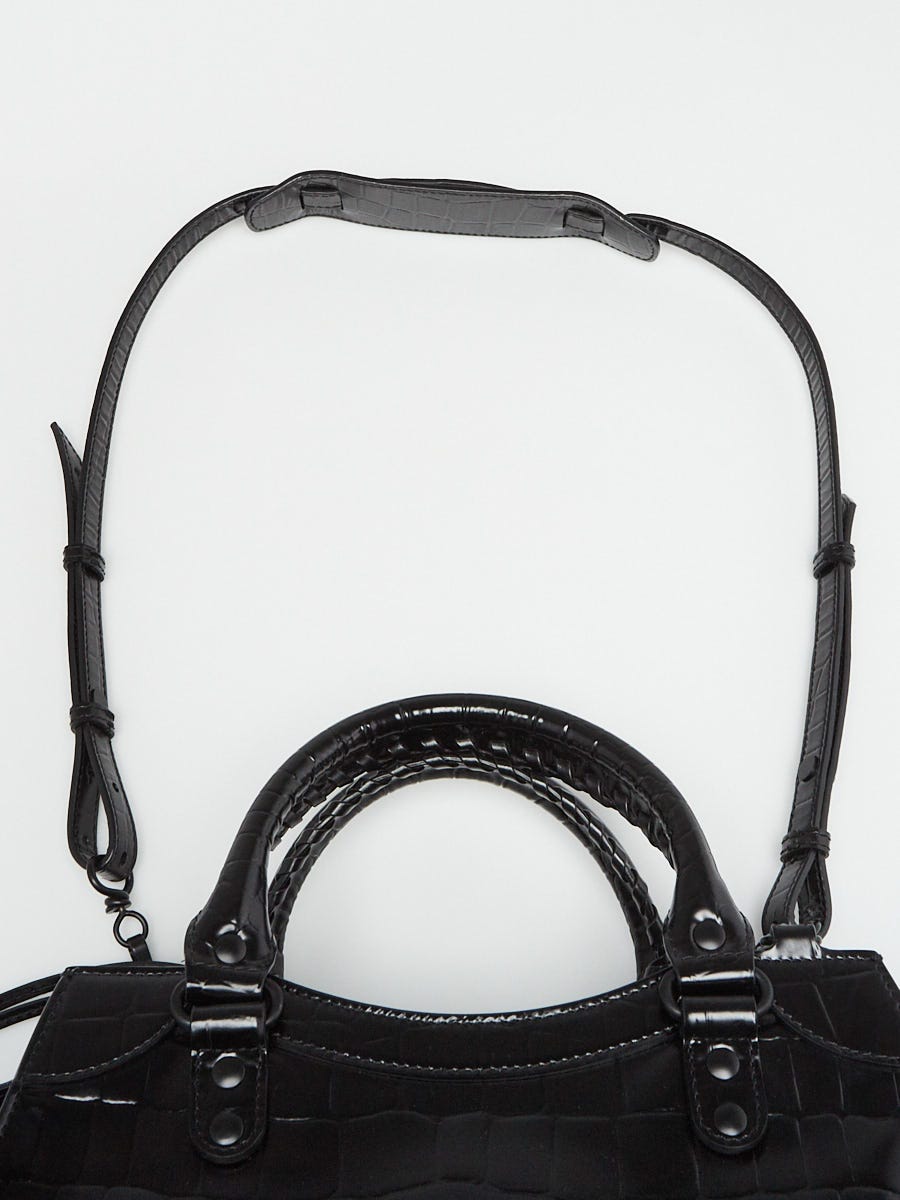 Balenciaga Classic City Mini Crocodile-effect Leather Bag in Black