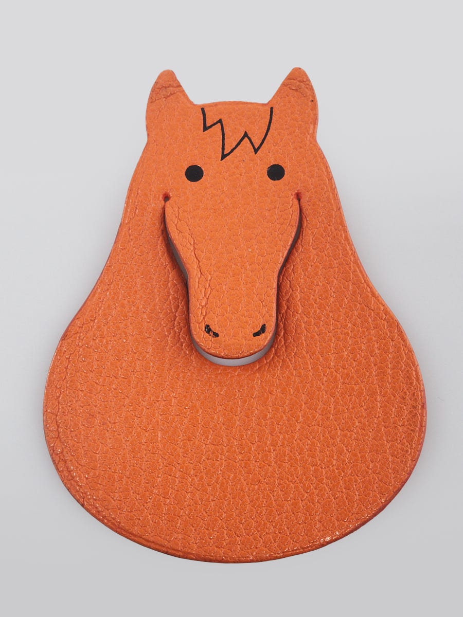 Hermes Orange Chevre Leather Horse Pikabook Bookmark | Yoogi's Closet