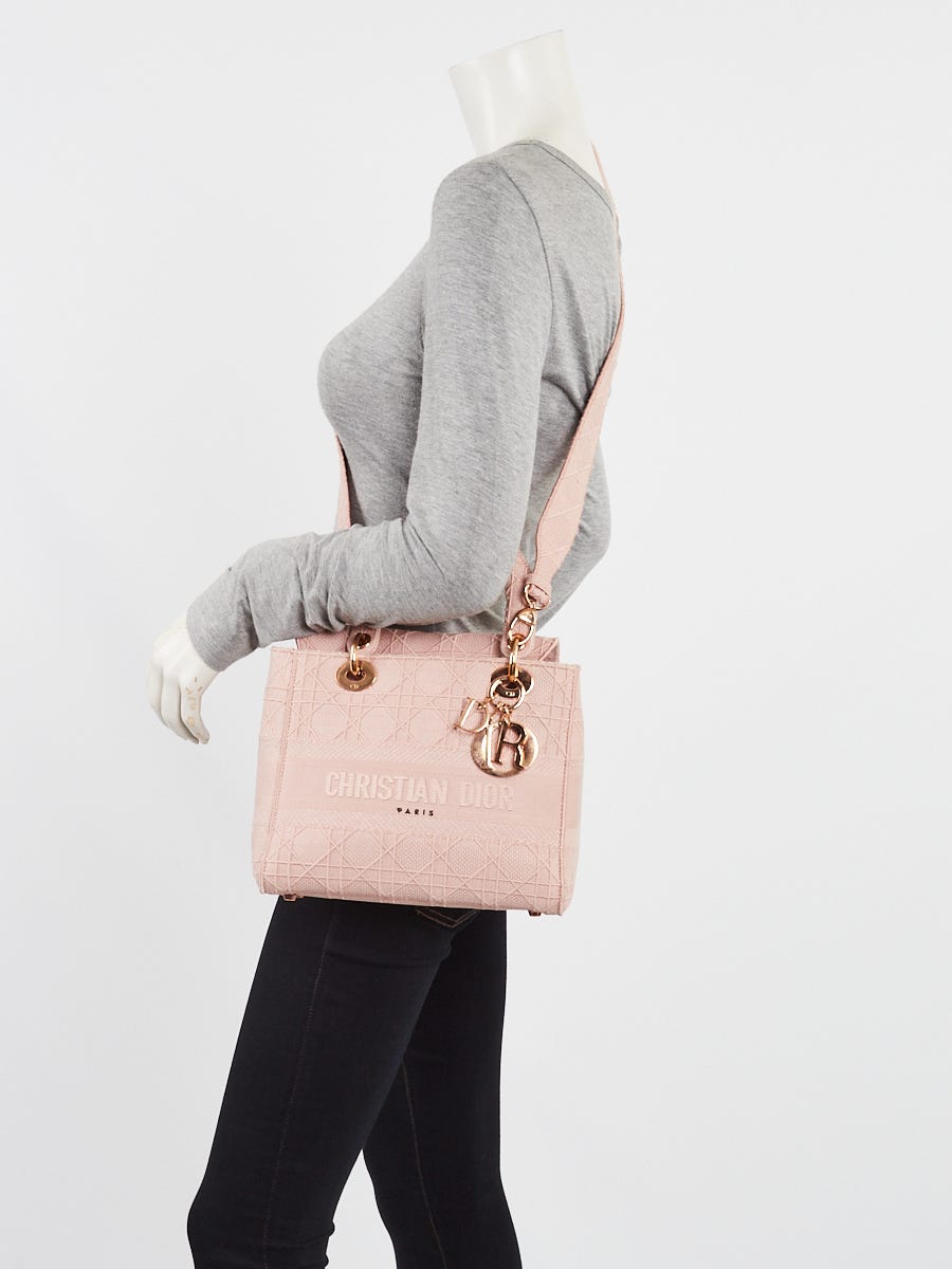Christian Dior Light Pink Cannage Embroidery Canvas Medium