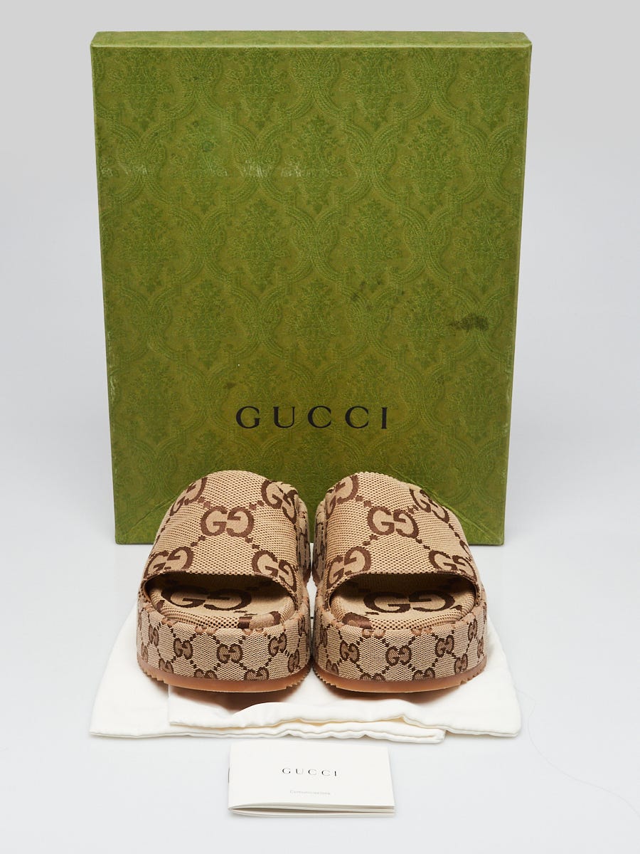 Gucci Beige/Brown GG Canvas Platform Slide Sandals Size 8.5/39 - Yoogi's  Closet