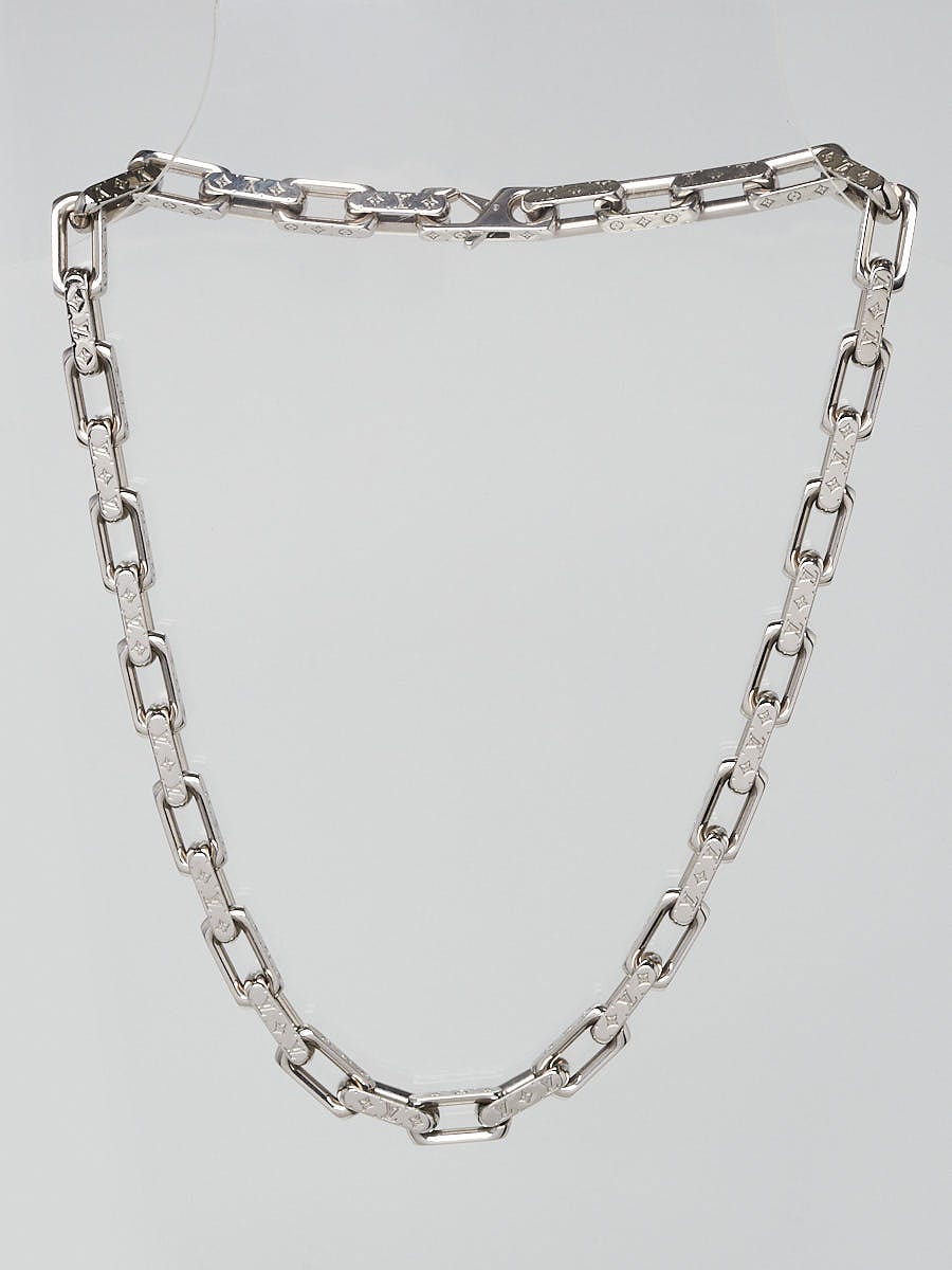Louis Vuitton Silvertone Metal Monogram Chain Link Necklace